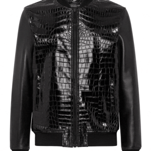 Buy Wicked Black Crocodile Embossed Leather Jacket