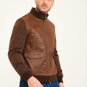 Limbo Brown Alligator Bomber Leather Jacket