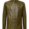 Olive Green Embossed Alligator Leather Jacket