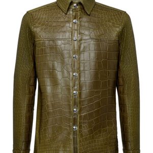 Olive Green Embossed Alligator Leather Jacket