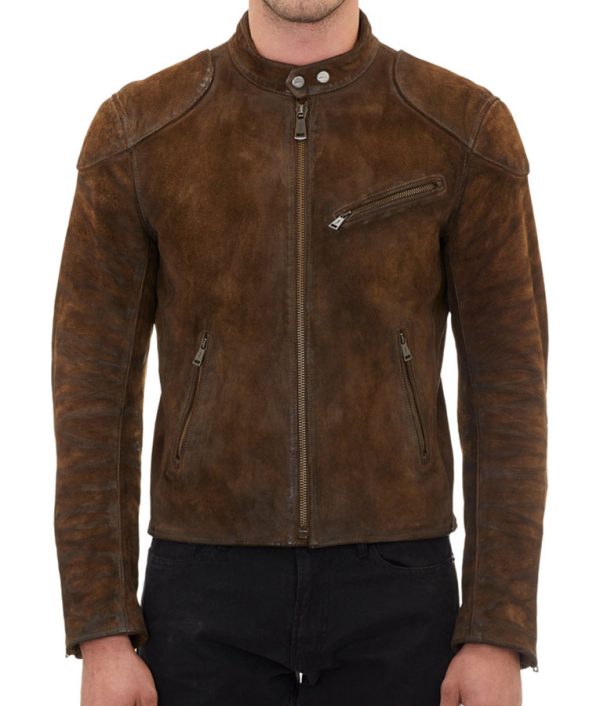 Ash coffee Suede Biker Jacket