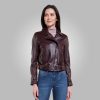 Online Bridge Brown Leather Biker Jacket