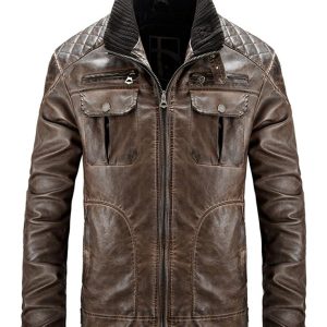 Javier Quilted Distressed Men Brown Leather Jacket