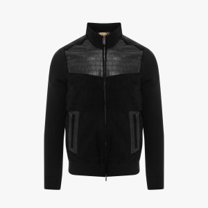 Online Pock Black Suede Bomber Jacket