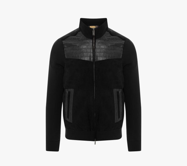 Online Pock Black Suede Bomber Jacket