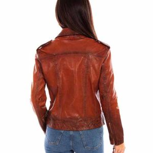 Online Rote Brown Leather Biker Jacket