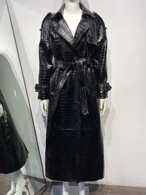 Online Satan Black Crocodile Trench Coat