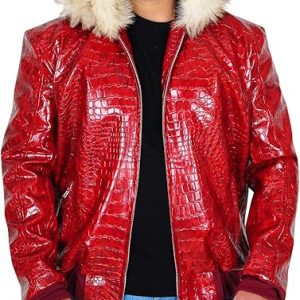 Online Super Red Crocodile Fur Hooded Jacket