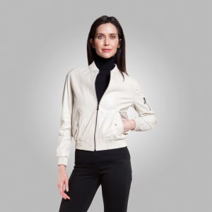 Purchase Hollow White Bomber Leather Jacket