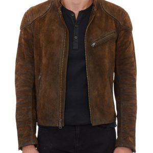 Shop Ash coffee Suede Biker Jacket
