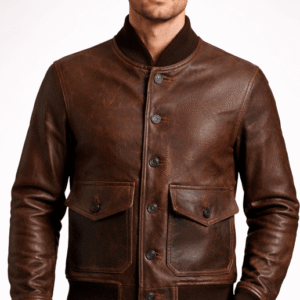 Shop Brown Bomber Leather Jacket