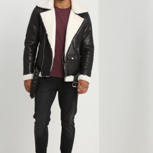 Shop Franklyn B-3 Black & White Leather Bomber Jacket