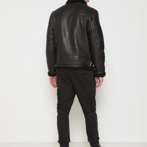 Shop Grove Black Sherpa Leather Jacket