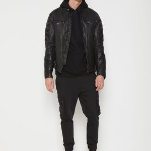 Shop Javier Black Quilted Biker Leather Jacket