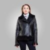 Stela Black Shearling Leather Jacket Womens