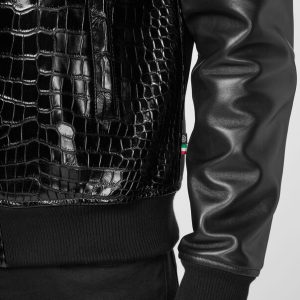 Wicked Black Crocodile Embossed Leather Jacket
