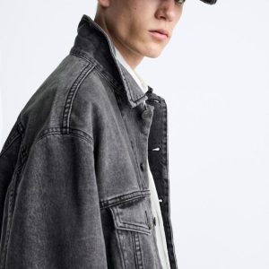 Men’s Black Oversized Denim Trucker Jacket
