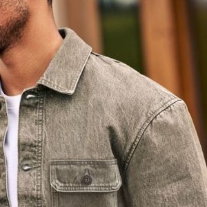 Men’s Beige Distressed Denim Jacket