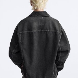 Men’s Denim Oversized Trucker Jacket In Black