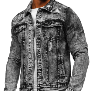 Men’s Ribbed Distressed Denim Jacket In Black