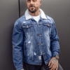 Men's Shearling Collar Denim Jacket Blue