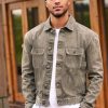 Men’s Beige Distressed Denim Jacket
