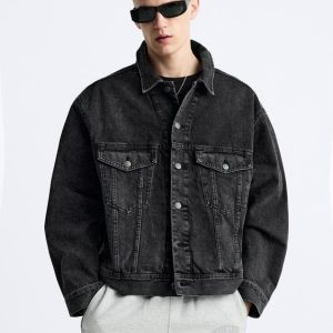 Men’s Oversized Denim Trucker Jacket In Black