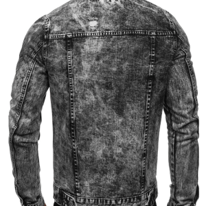 Men’s Ribbed Distressed Denim Jacket In Black