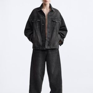Men’s Denim Oversized Trucker Jacket In Black