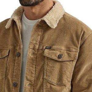 Men’s Shearling Collar Denim Jacket In Brown