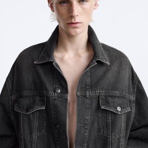 Men’s Denim Oversized Trucker Jacket In Black