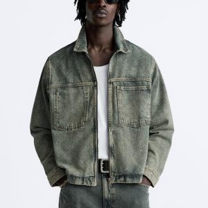 Men’s Distressed Denim Trucker Jacket In Gray