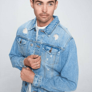 Men’s Distressed Ribbed Denim Jacket In Blue