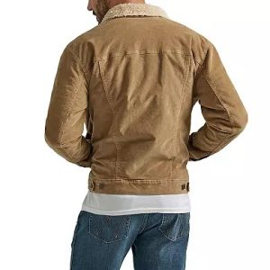 Men’s Shearling Collar Denim Jacket In Brown