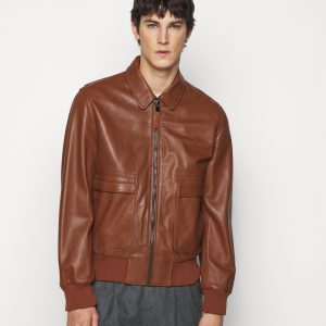 Best Shain Brown Leather Bomber Jacket