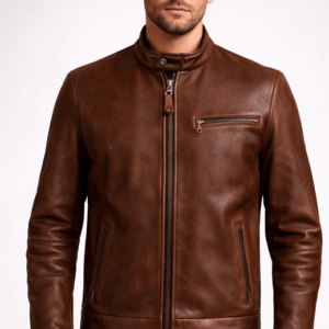 Buy Decatur Brown Leather Biker Jacket