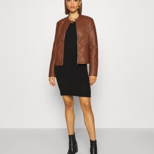 Buy Janetta Quilted Brown Leather Biker Jacket