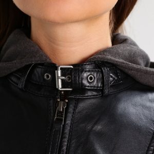 Buy Rosalie Black Hooded Leather Jacket