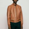 Shaun Brown Leather Bomber Jacket