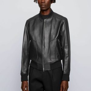 Classic Shaun Black Leather Bomber Jacket