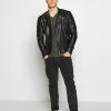 Arcane Quilted Black Leather Biker Jacket Men