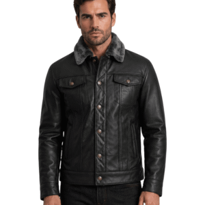 Online Black Leather Biker Jacket Men