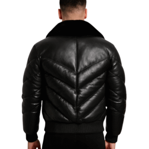 Online Black Leather Puffer Coat