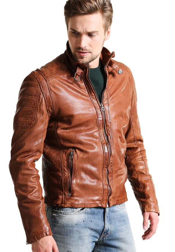 Decatur Brown Leather Biker Jacket