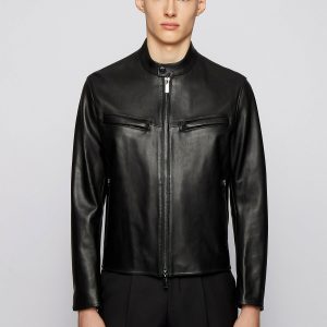 Deistic Black Leather Biker Jacket