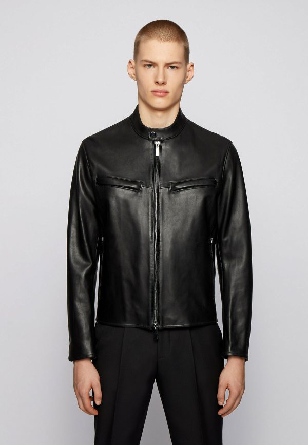 Deistic Black Leather Biker Jacket