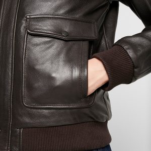 Online Excursion Brown Leather Bomber Jacket