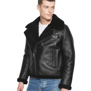 Online Gasto Black Shearling Leather Jacket Men
