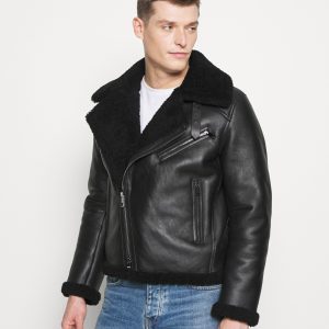 Gaston Black Shearling Leather Jacket Men