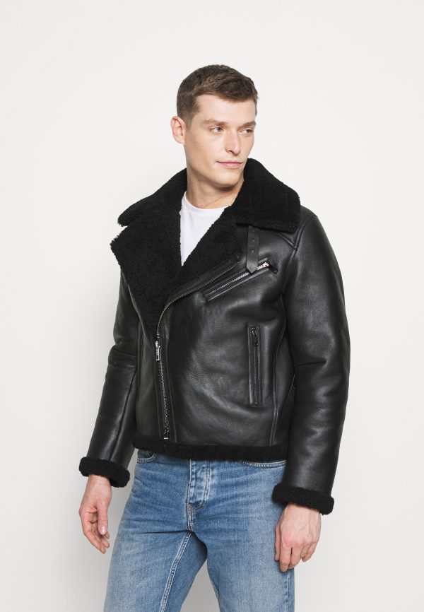 Gaston Black Shearling Leather Jacket Men